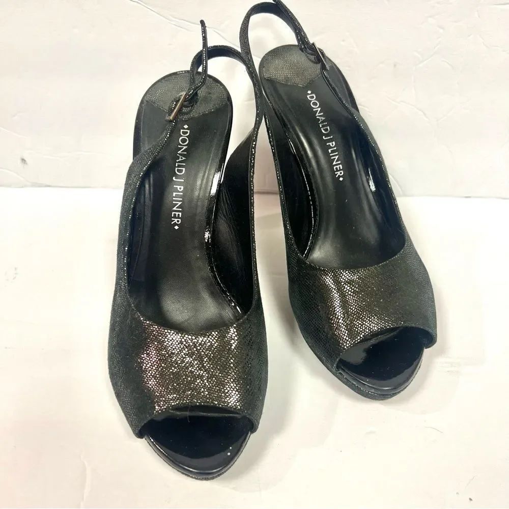 Donald J. Pliner Shimmering Black Slingback Heels